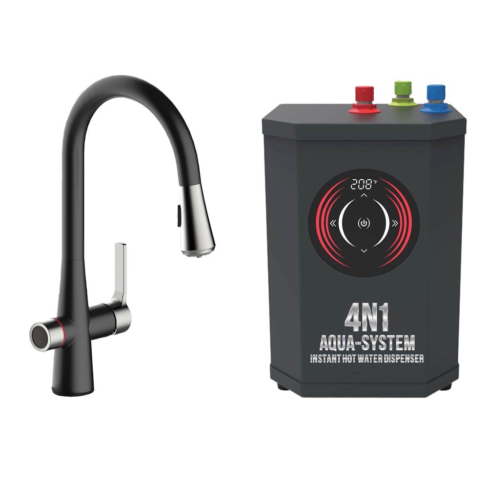 AquaNuTech 4N1 Transitional Pull-Down Spray Faucet-MB/CH/Digital Instant Hot Water Dispenser/Leak Detector System