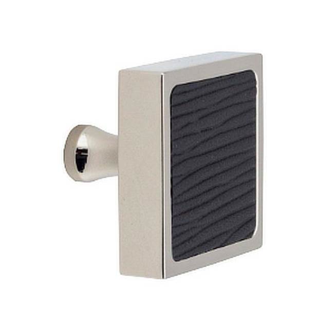 Colonial Bronze Leather Accented Square Cabinet Knob With Flared Post, Frost Nickel x Woven Fudge Leather