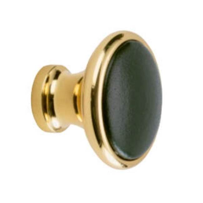 Colonial Bronze Leather Accented Round Cabinet Knob, Polished Bronze x Woven Bitter Chocolate Leather