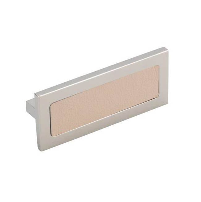 Colonial Bronze Leather Accented T-Shaped Cabinet Pull, Unlacquered Polished Brass x Shagreen White Leather