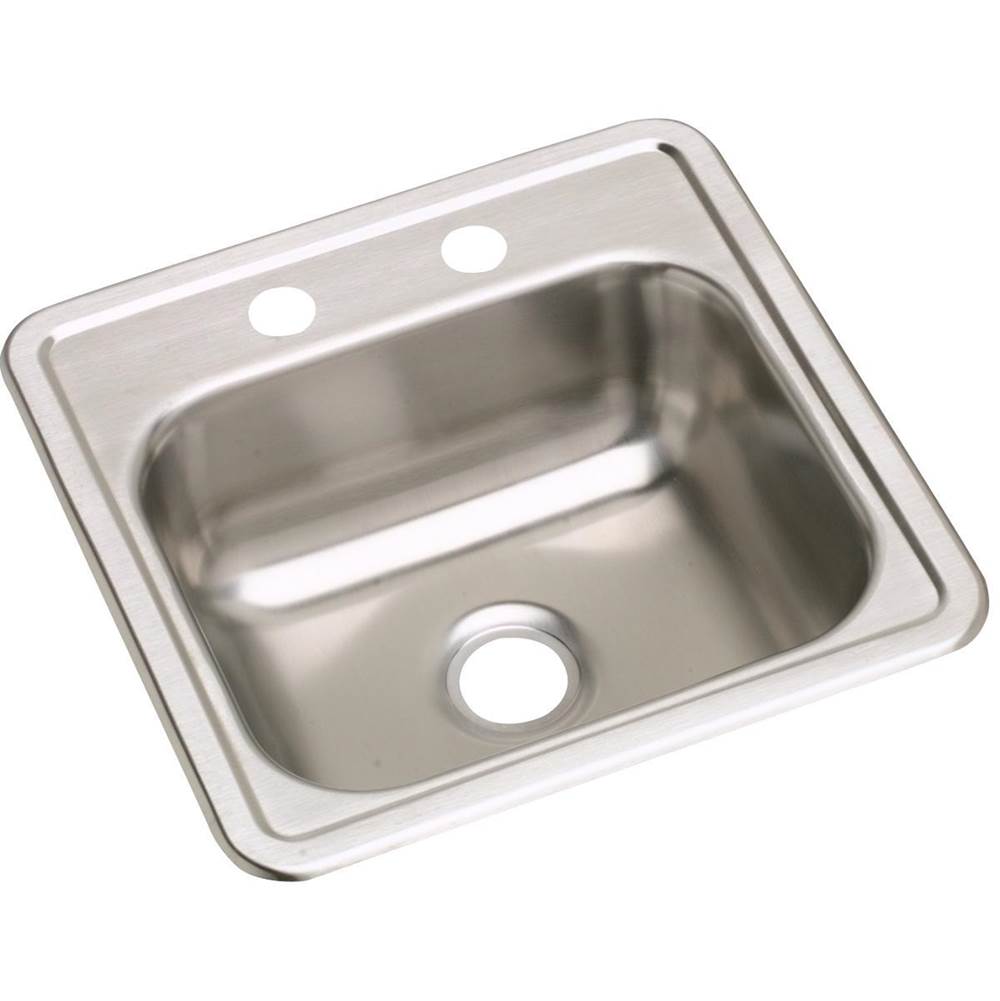 Elkay Dayton Stainless Steel 15'' x 15'' x 5-3/16'', 3-Hole Single Bowl Drop-in Bar Sink with 2'' Drain Opening