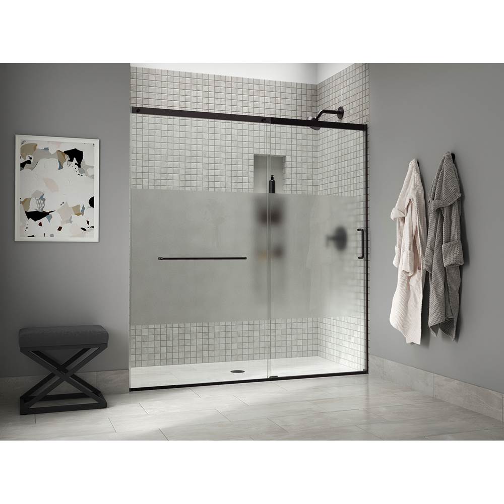 Kohler Elate Tall Sliding Shower Door, 75-1/2-in H X 68-1/4 - 71-5/8-in W, With Heavy 5/16-in Thick Crystal Clear Glass With Privacy Band