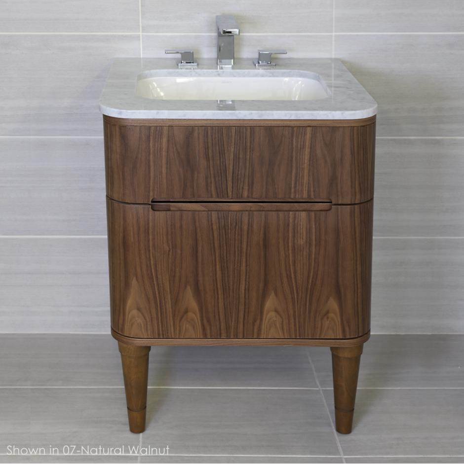 Lacava Wall-mount under counter vanity with a routed finger pull drawer.