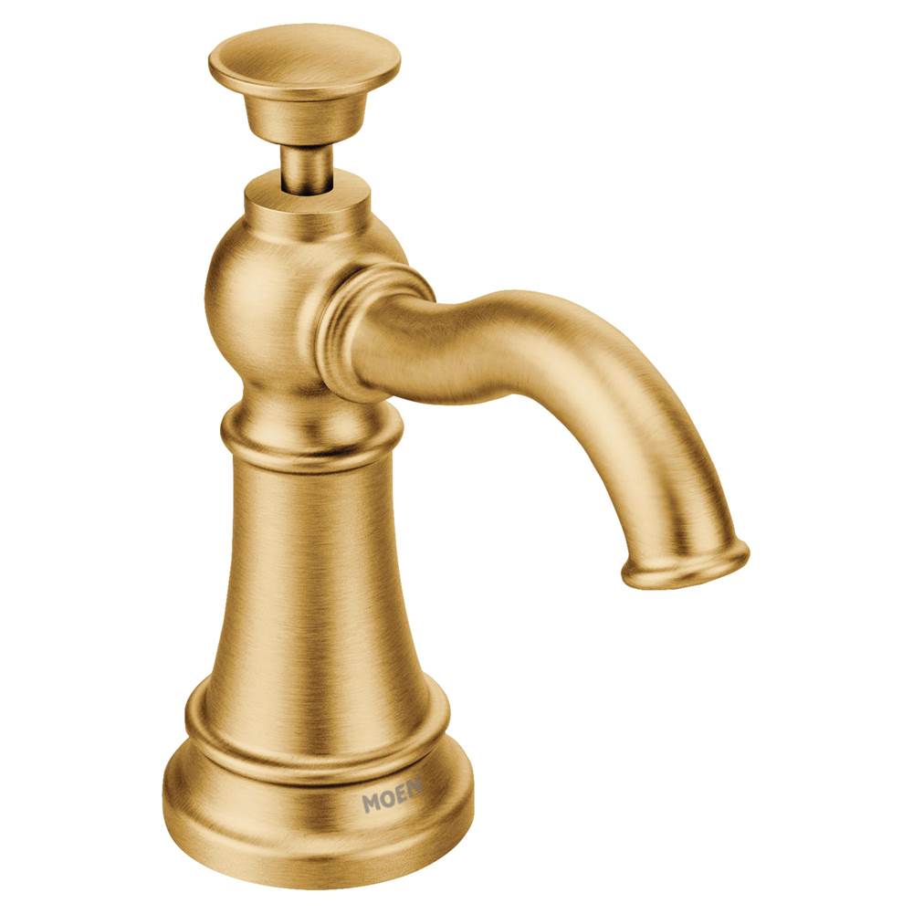 Moen Traditional Deck Mounted Kitchen Soap Dispenser with Above the Sink Refillable Bottle, Brushed Gold