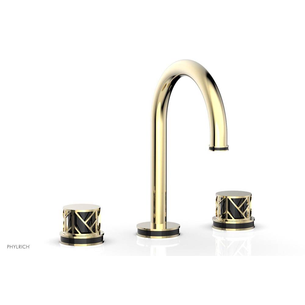Phylrich Burnished Nickel Jolie Widespread Lavatory Faucet With Gooseneck Spout, Round Cutaway Handles, And Black Accents - 1.2GPM