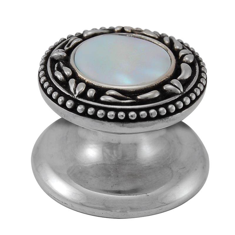 Vicenza Designs San Michele, Knob, Small, Stone Insert, Mother of Pearl, Antique Silver