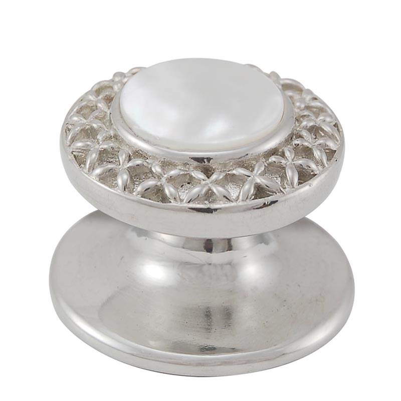 Vicenza Designs Gioiello, Knob, Small, Round, Stone Insert, Style 4, Mother of Pearl, Polished Silver