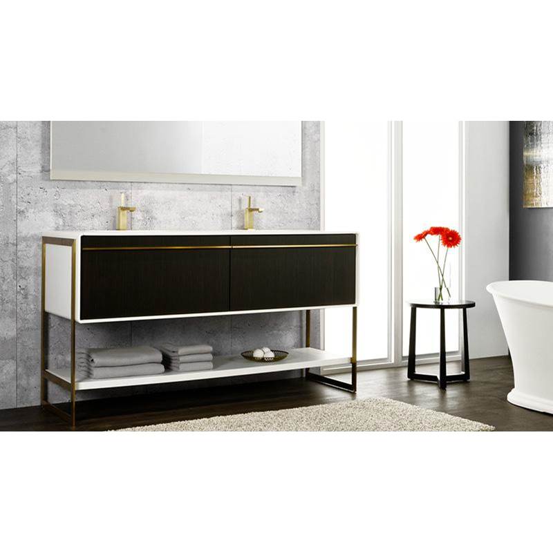 WETSTYLE Deco Vanity Floormount 60'' - Wll Config Walnut Chocolate And White Matte Lacquer - Satin Brass Metal
