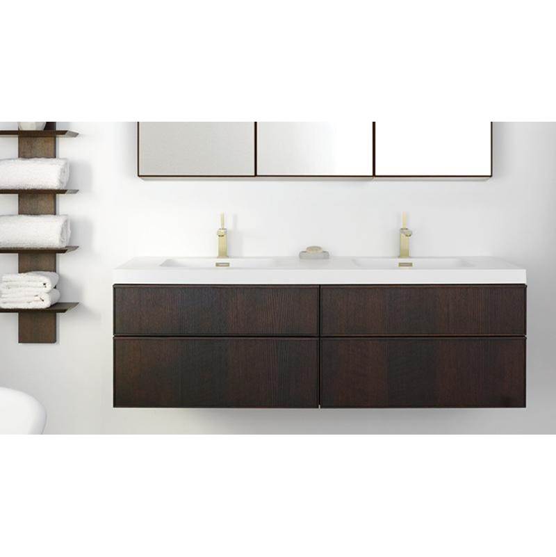 WETSTYLE Furniture Frame Linea - Vanity Wall-Mount 48 X 22 - 4 Drawers, Horse Shoe Drawers On Left, Full Depth Drawers On Right - Walnut Chocolate