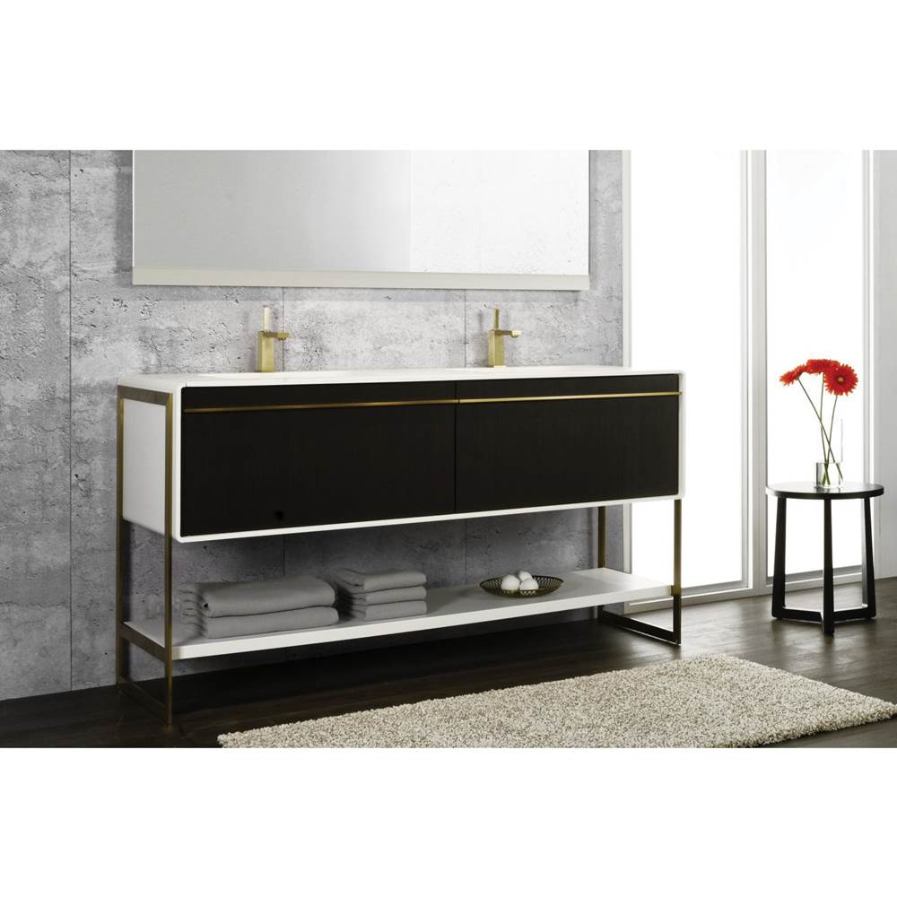 WETSTYLE Deco Vanity Floormount 60'' - Wwl Config Oak Wenge And Matte Lacquer Black - Brushed Steel