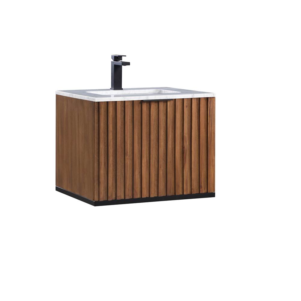 Bemma Design Terra 24'' Wallmount  Bathroom Vanity, Walnut and Matte Black with Carrara Marble