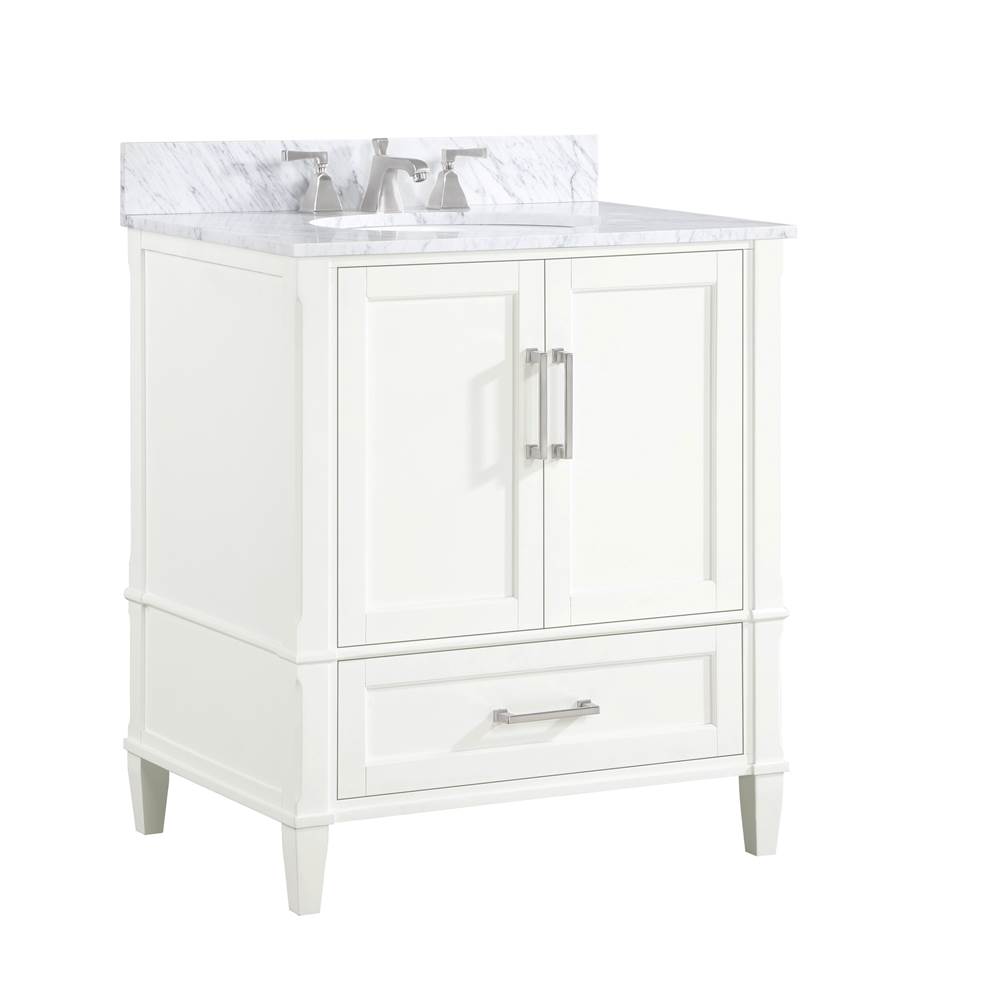 Bemma Design Montauk 30'' Bathroom Vanity, White with Carrara Marble top