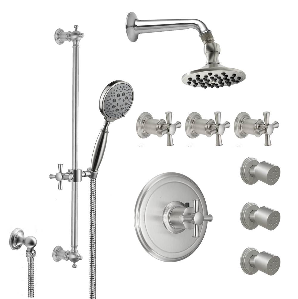 California Faucets Miramar Styletherm 1/2'' Thermostatic Shower System with Body Spray, Handshower on Slide Bar, and Showerhead