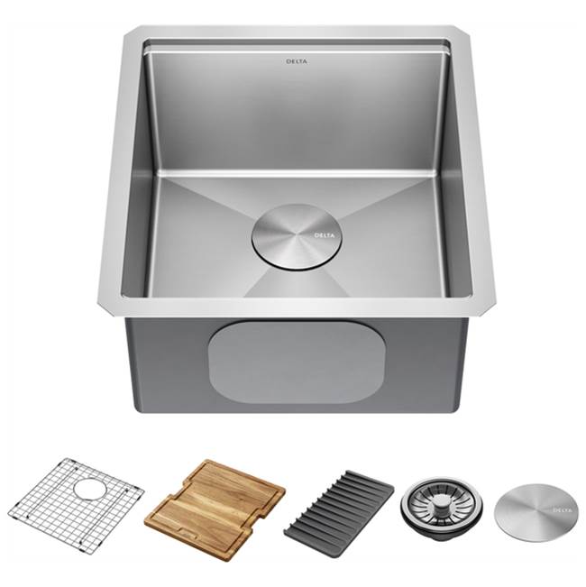 Delta Faucet Delta® Lorelai™ 17'' Workstation Bar Prep Kitchen Sink Undermount 16 Gauge Stainless Steel Single Bowl with WorkFlow™ Ledge and Accessories