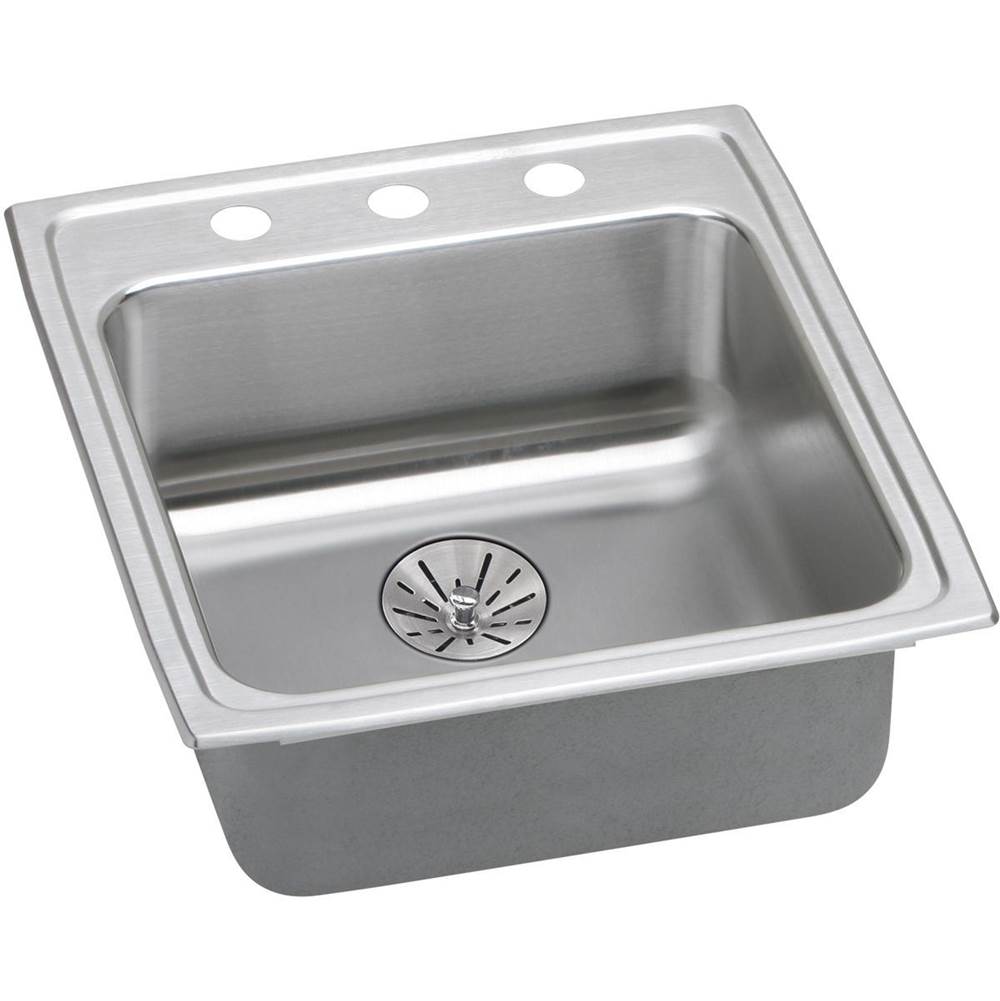 Elkay Lustertone Classic Stainless Steel 19-1/2'' x 22'' x 6-1/2'', 2-Hole Single Bowl Drop-in ADA Sink with Perfect Drain and Quick-clip