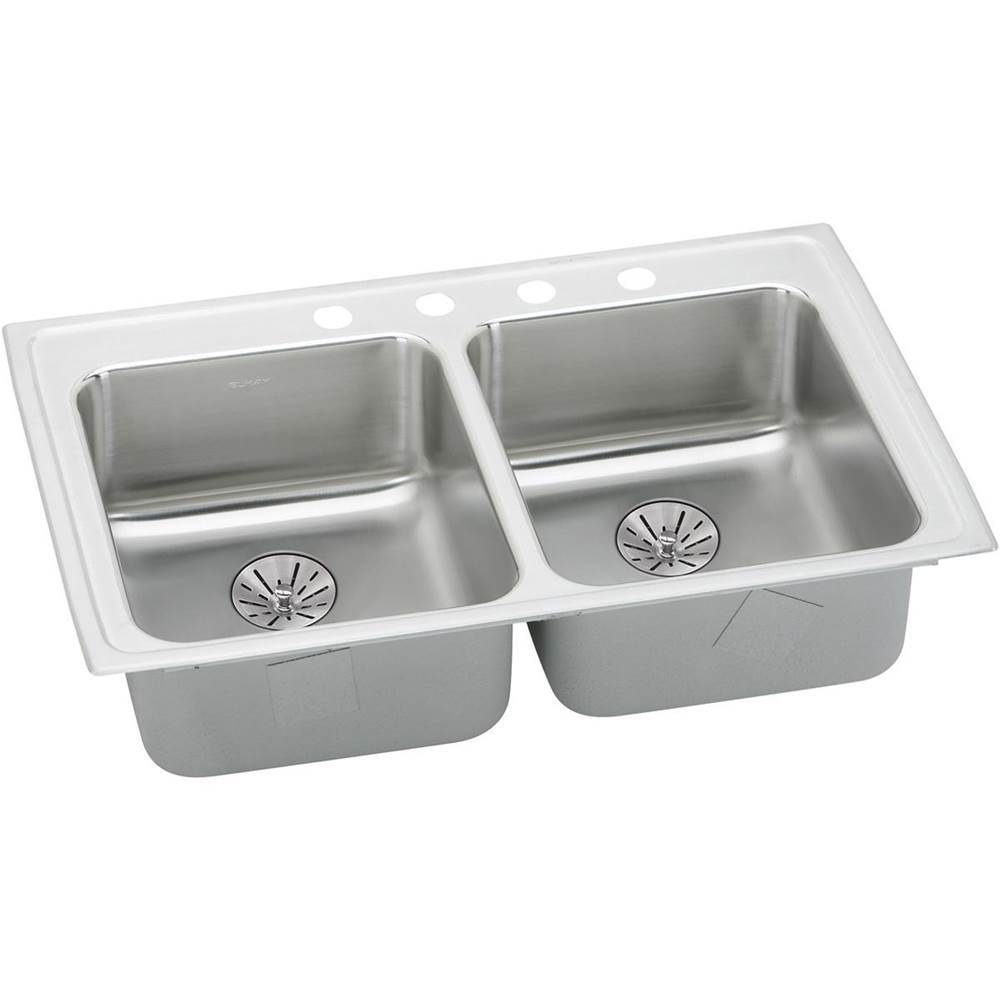 Elkay Lustertone Classic Stainless Steel 33'' x 19-1/2'' x 6-1/2'', 2-Hole Double Bowl Drop-in ADA Sink w/and Quick-clip