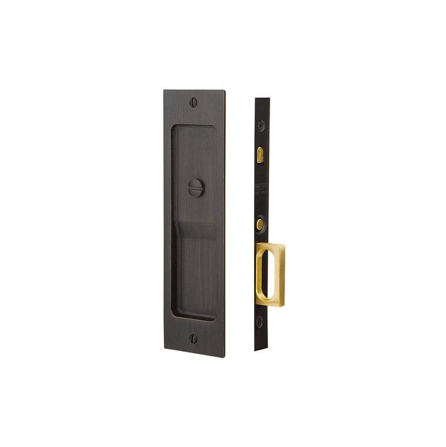 Emtek Privacy, Sandcast Bronze, Rustic Modern Rectangular Pocket Door Mortise Lock, FB