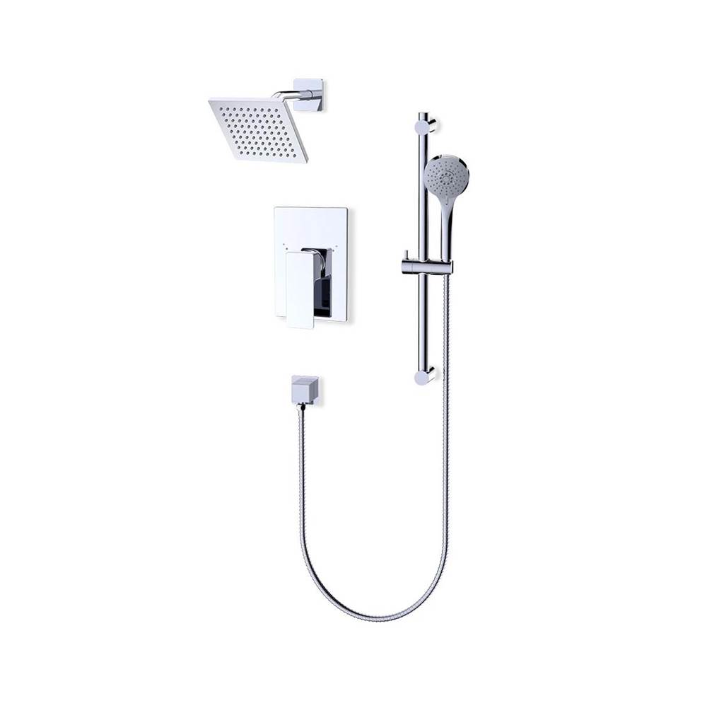 Fluid fluid Quad 6'' Shower & Hand Shower Trim Kit with Slide Bar, (Single Handle) - Brushed Nickel