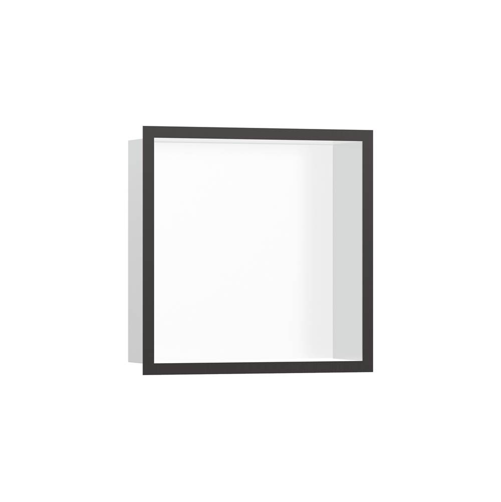 Hansgrohe XtraStoris Individual Wall Niche Matte White with Design Frame 12''x 12''x 4''  in Brushed Black Chrome
