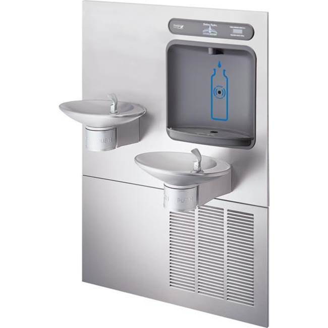 Halsey Taylor HydroBoost Bottle Filling Station, and Bi-Level Integral OVL-II Fountain, Non-Filtered Refrigerated Stainless