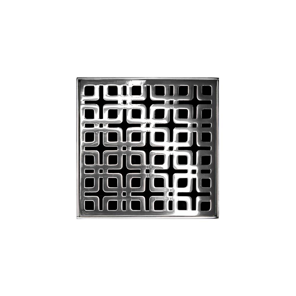 Infinity Drain 4'' x 4'' KD 4 Complete Kit with Link Pattern Decorative Plate in Polished Stainless with Cast Iron Drain Body, 2'' Outlet