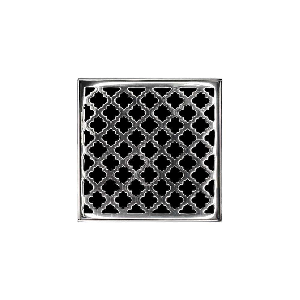 Infinity Drain 4'' x 4'' MD 4 Complete Kit with Moor Pattern Decorative Plate in Polished Stainless with ABS Drain Body, 2'' Outlet