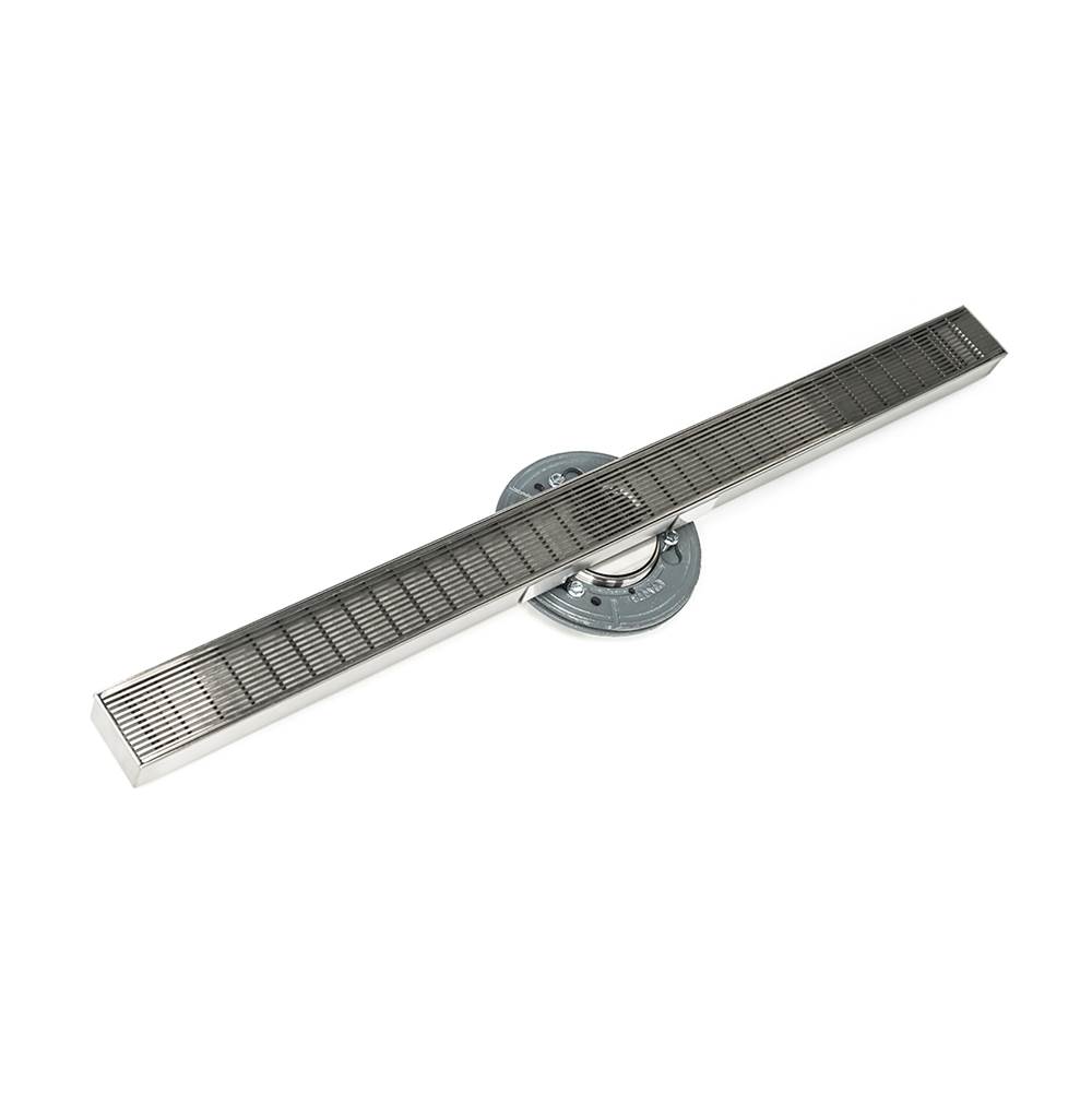 Infinity Drain 60'' S-Stainless Steel Series High Flow Complete Kit with 2 1/2'' Wedge Wire Grate in Satin Stainless with Cast Iron Drain Body, 3'' No Hub Outlet