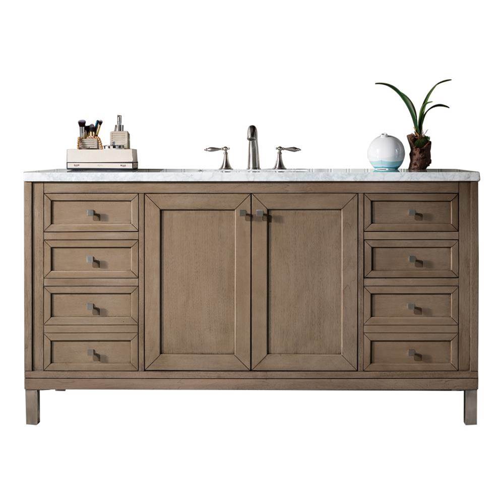 James Martin Vanities Chicago 60'' Single Vanity, Whitewashed Walnut w/ 3 CM Arctic Fall Solid Surface Top