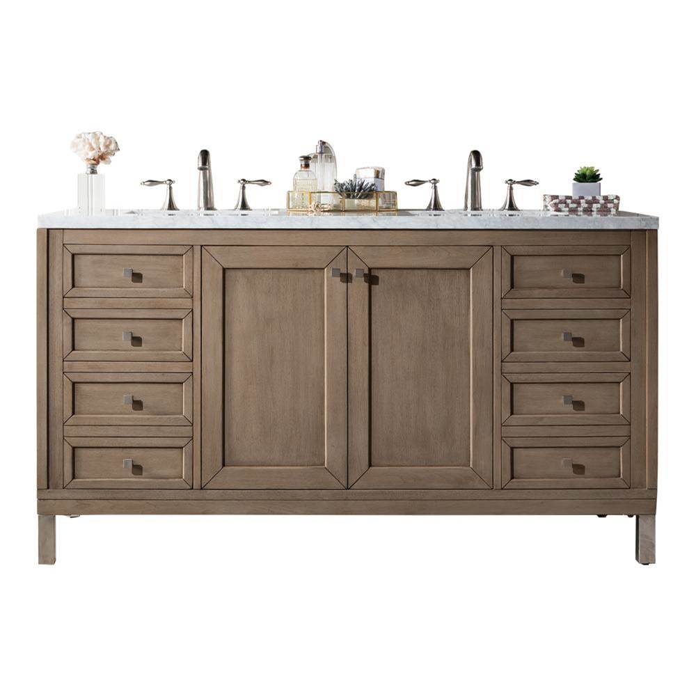James Martin Vanities Chicago 60'' Double Vanity, Whitewashed Walnut w/ 3 CM Arctic Fall Solid Surface Top