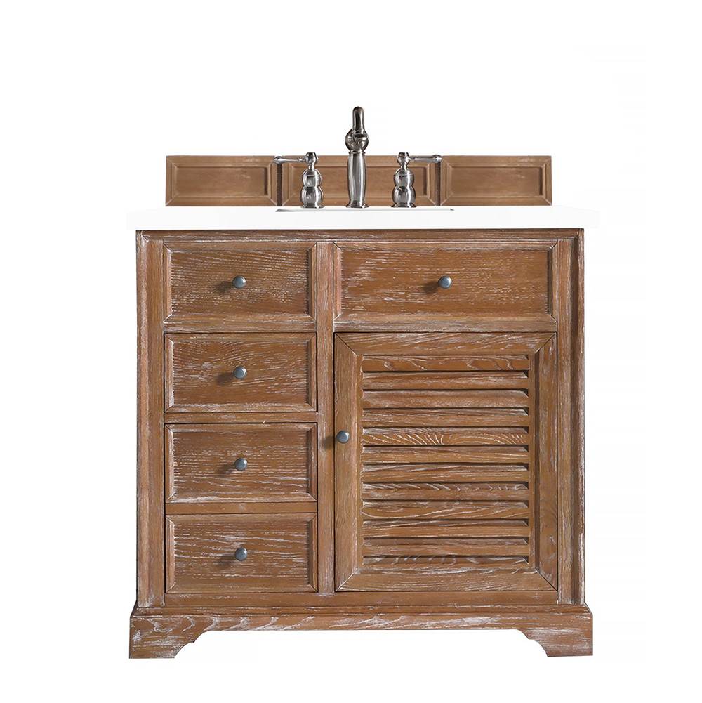 James Martin Vanities Savannah 36'' Single Vanity Cabinet, Driftwood, w/ 3 CM White Zeus Quartz Top
