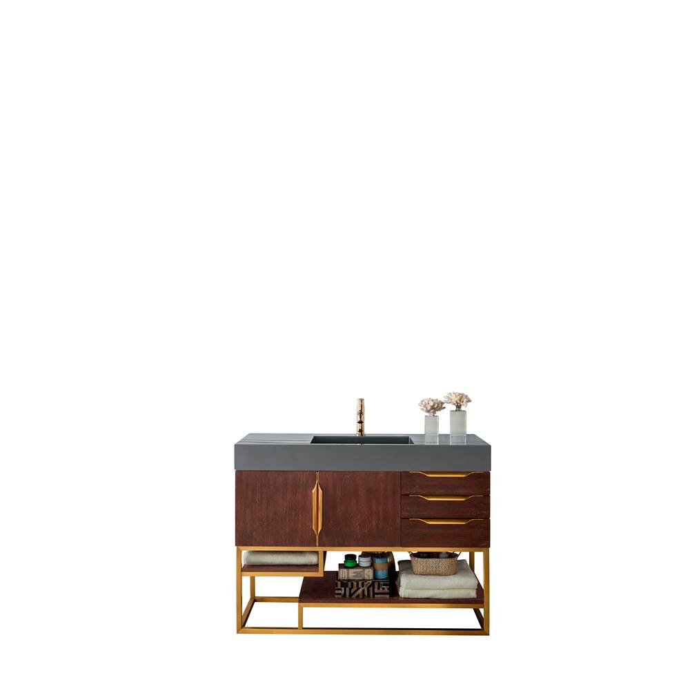 James Martin Vanities Columbia 48'' Single Vanity, Coffee Oak, Radiant Gold w/ Dusk Grey Glossy Composite Top