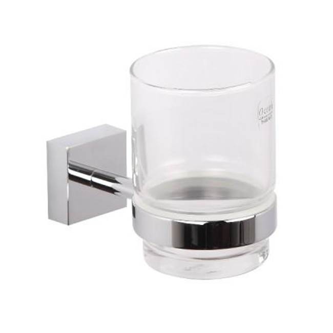 Kartners MADRID - Wall Mounted Bathroom Tumbler Cup & Toothbrush Holder with Frosted Glass-Polished Nickel
