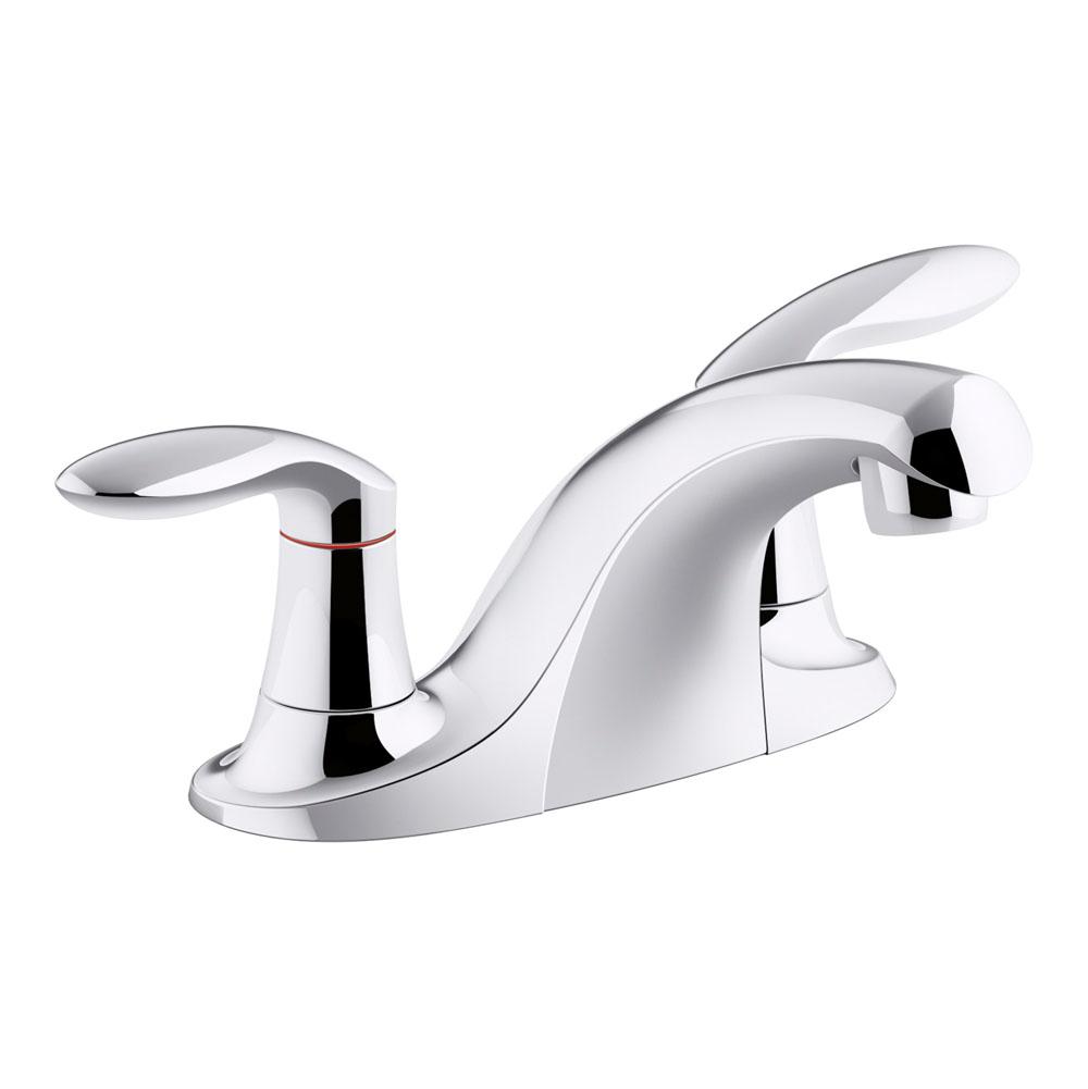 Kohler Coralais® Two-handle centerset bathroom sink faucet with 0.5 gpm vandal-resistant aerator and red/blue indicator, less drain