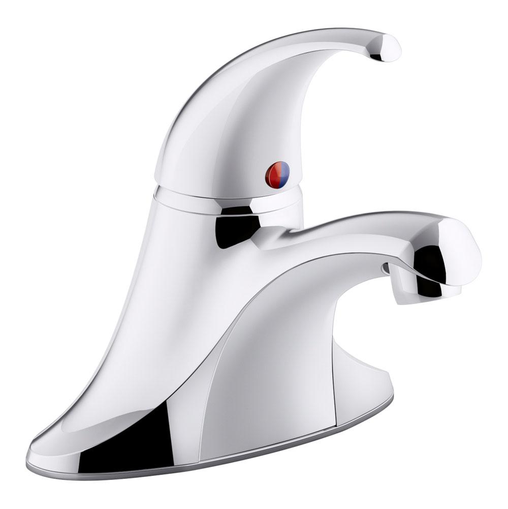 Kohler Coralais® Single-handle centerset bathroom sink faucet with pop-up drain, 0.5 gpm vandal-resistant aerator and red/blue indicator