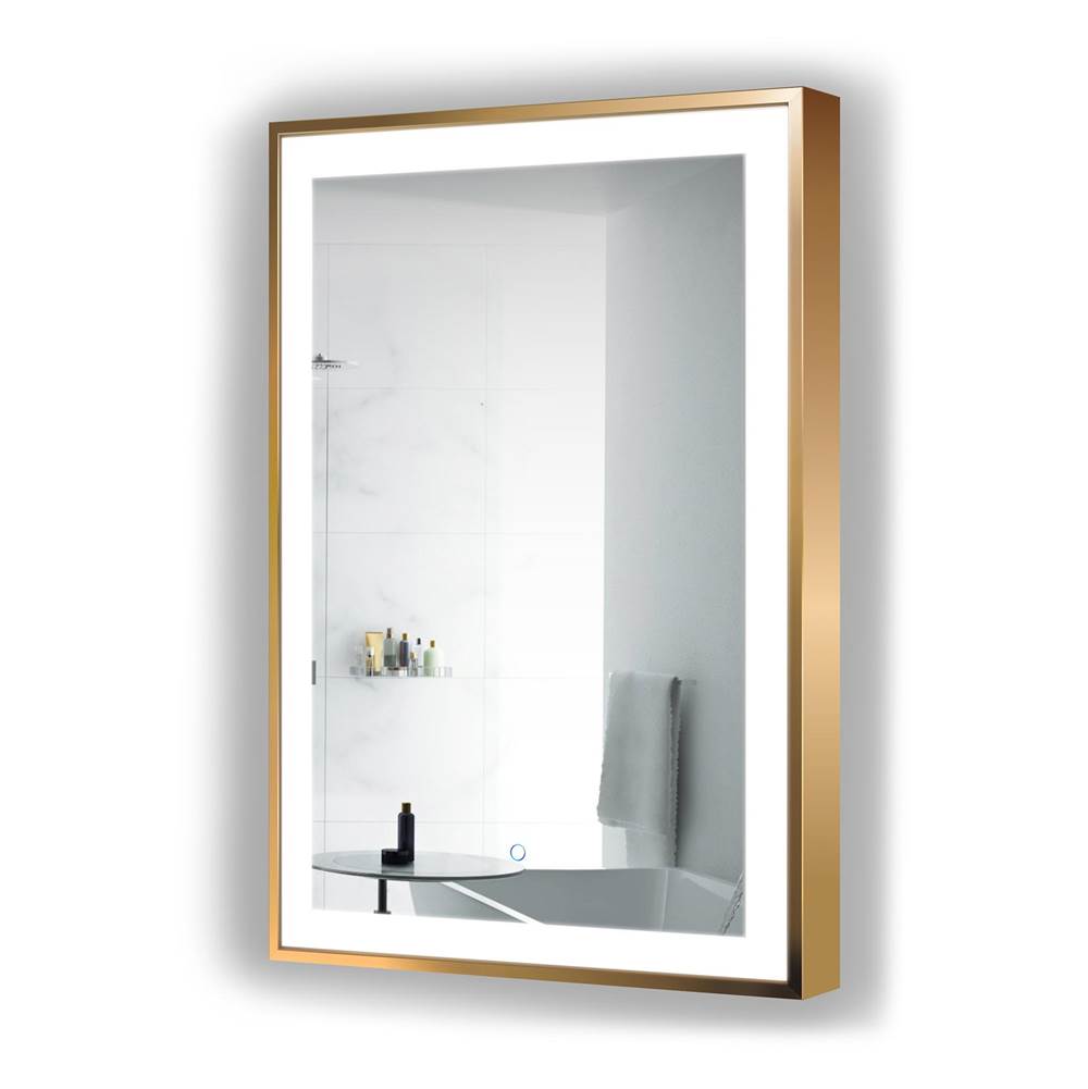 Krugg LED Lighted Bathroom Frame Mirror With Defogger, Gold, 24''x36''
