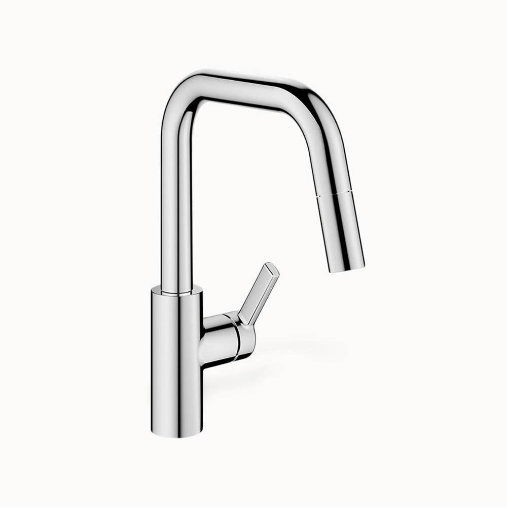 KWC Luna E Single-Hole Kitchen Faucet With Pull-Out Spray - Geometric Spout With Side Lever - Polished Chrome