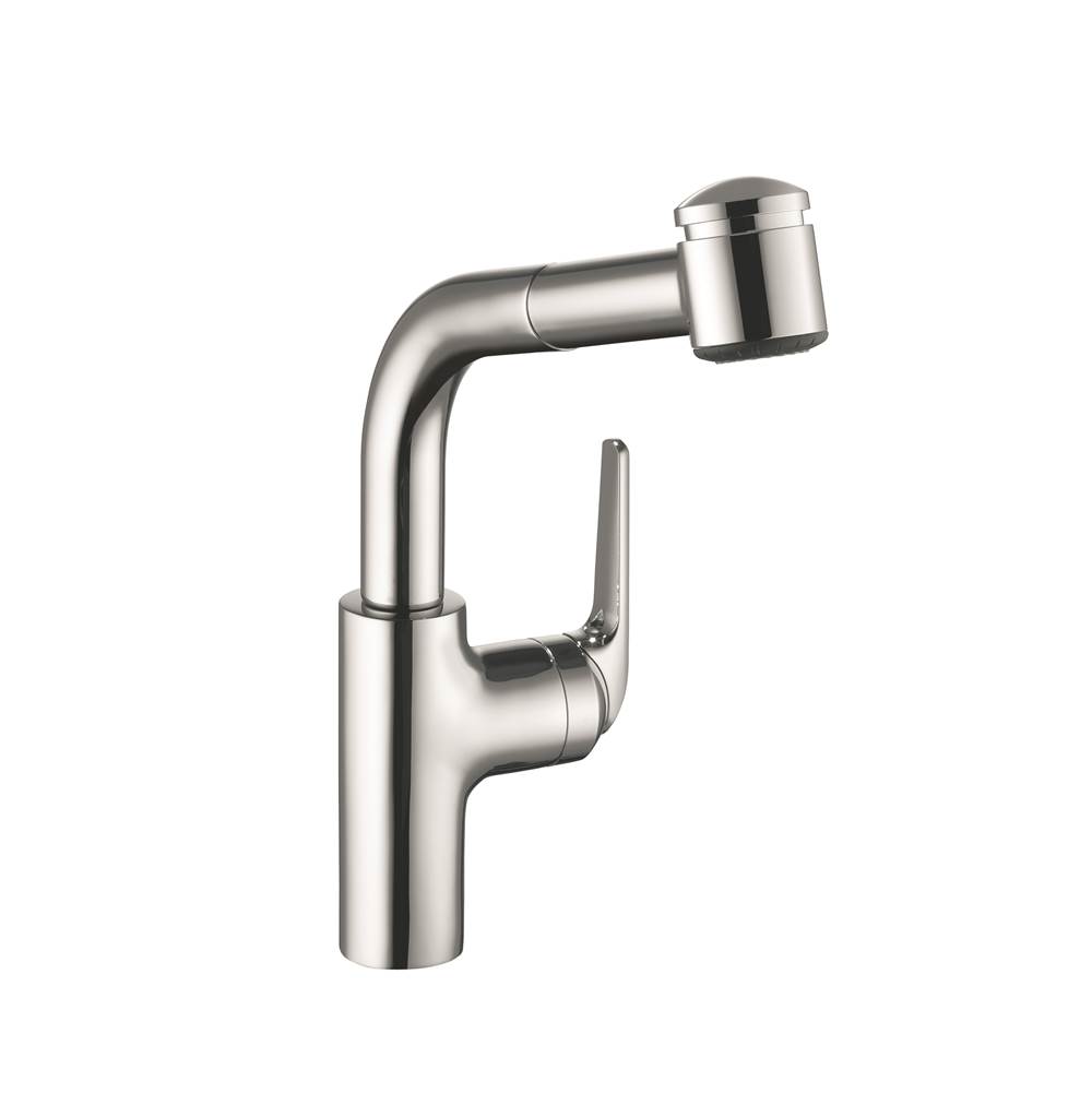 KWC Domo Single-Hole Kitchen Faucet With Pull-Out Spray - Side Lever - Polished Chrome