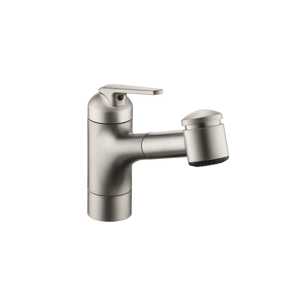 KWC Domo Single-Hole Kitchen Faucet With Pull-Out Spray - Top Lever - Brushed Stainless Steel