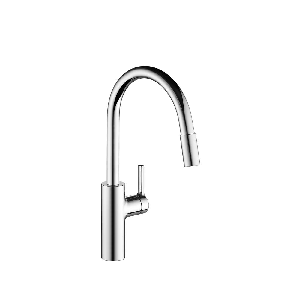 KWC Luna E Single-Hole Kitchen Faucet With Pull-Out Spray - High Arc Spout With Side Lever - Polished Chrome