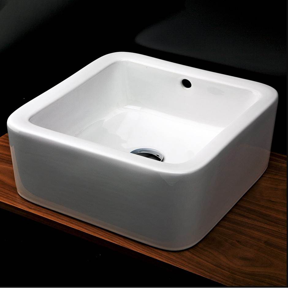 Lacava Vessel porcelain Bathroom Sink with an overflow, finished back. 16 3/8''W, 16 3/8''D, 6 1/2''H.