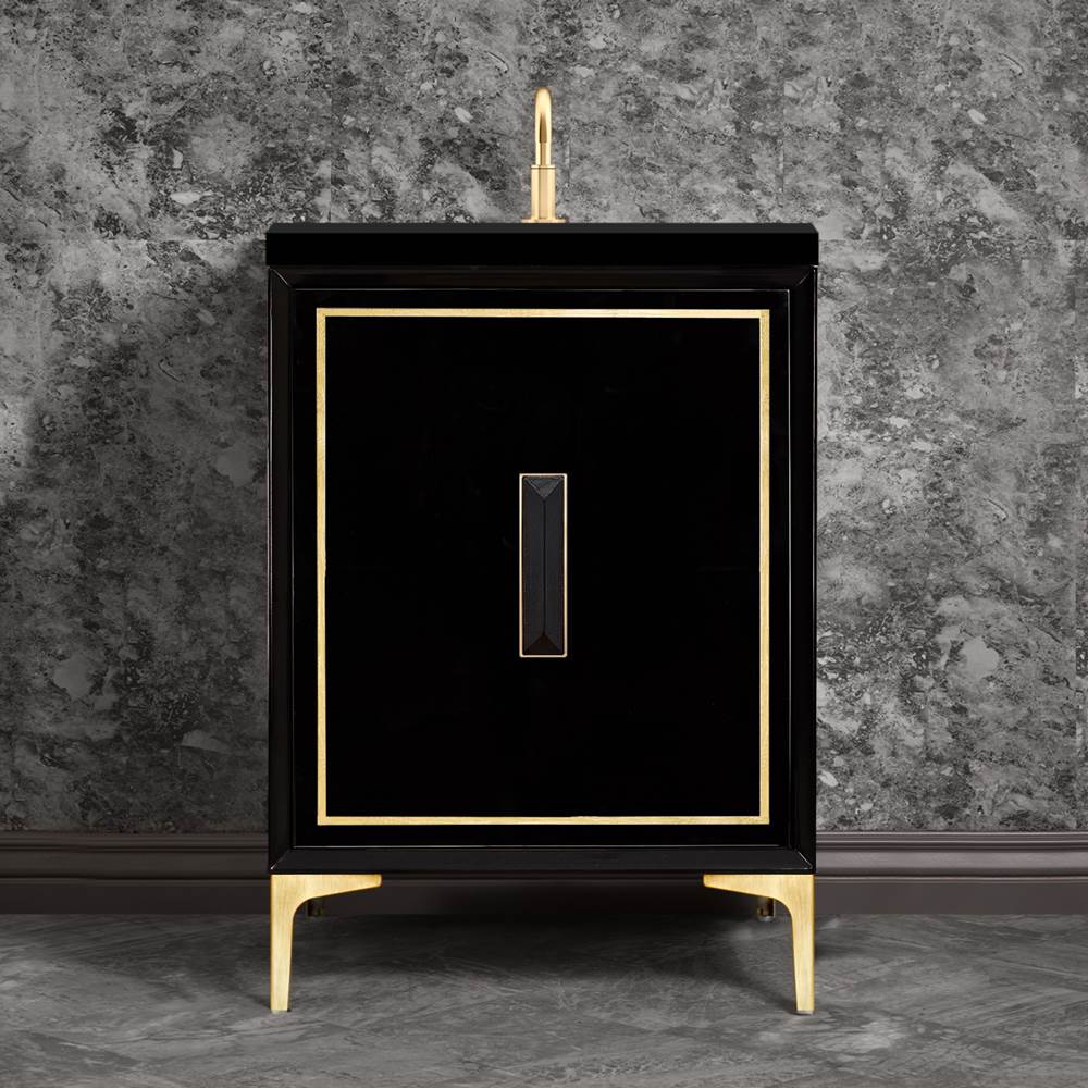 Linkasink LINEA with 8'' Artisan Glass Prism Hardware 24'' Wide Vanity, Black, Satin Brass Hardware, 24'' x 22'' x 33.5'' (without vanity top)