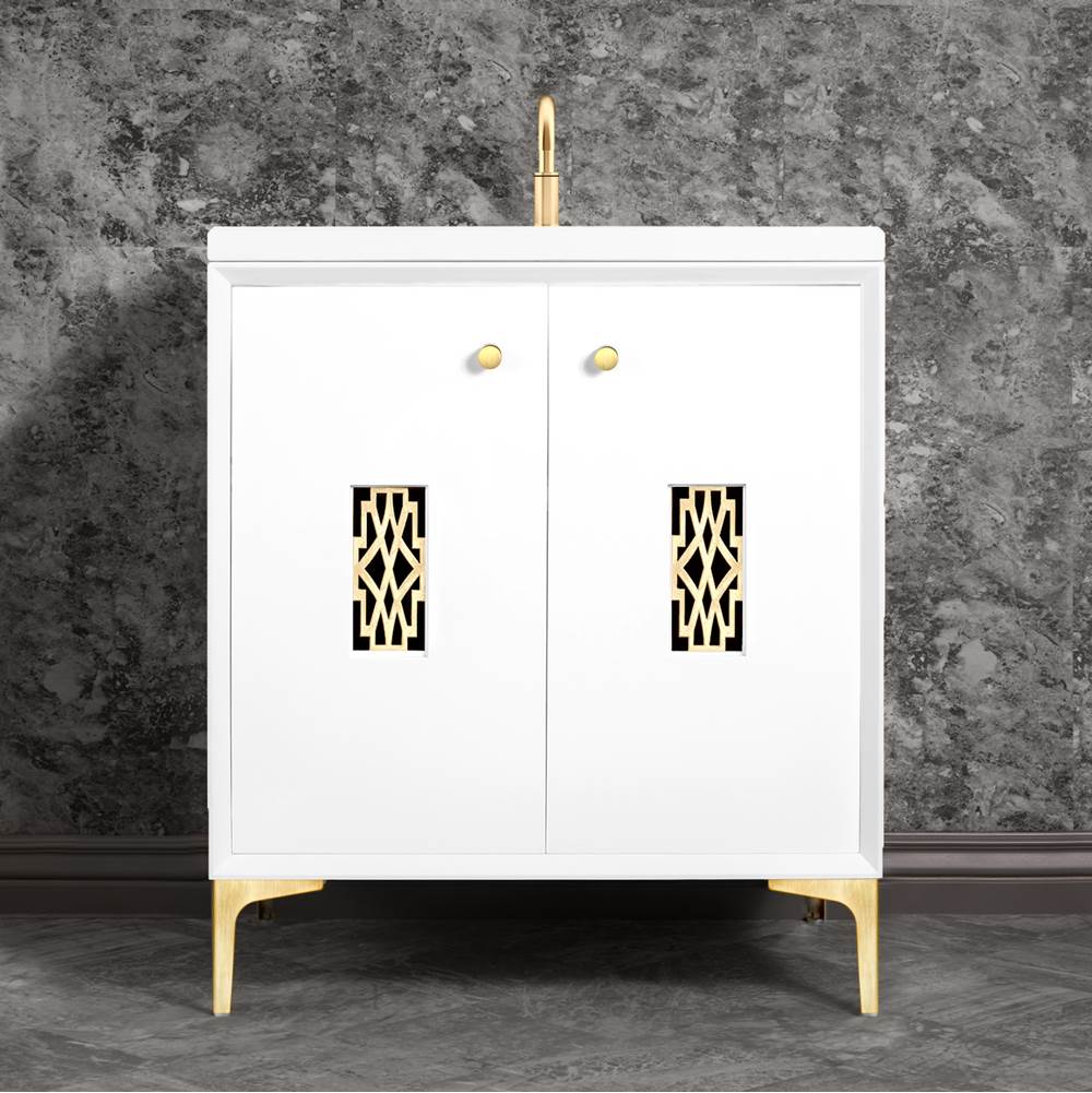 Linkasink Frame 30'' Wide White Vanity with Satin Brass Deco Grate and Legs