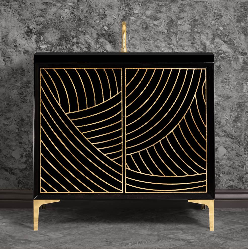 Linkasink Lateen 36'' Wide Black Vanity with Hand Applied Metal Leaf and Polished Brass Hardware, 36'' x 22'' x 33.5'' (without vanity top)