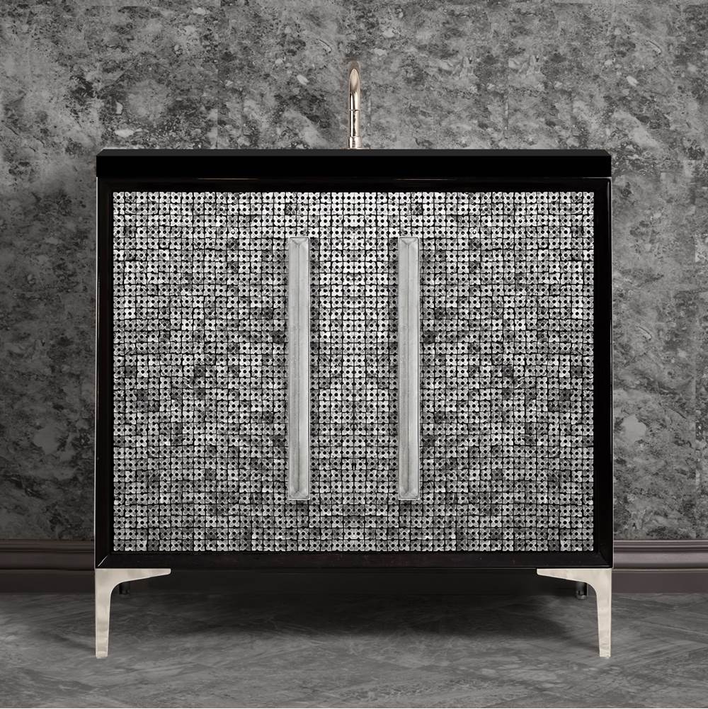 Linkasink MOTHER OF PEARL with 18'' Artisan Glass Prism Hardware 36'' Wide Vanity, Black, Polished Nickel Hardware, 36'' x 22'' x 33.5'' (without vanity top)