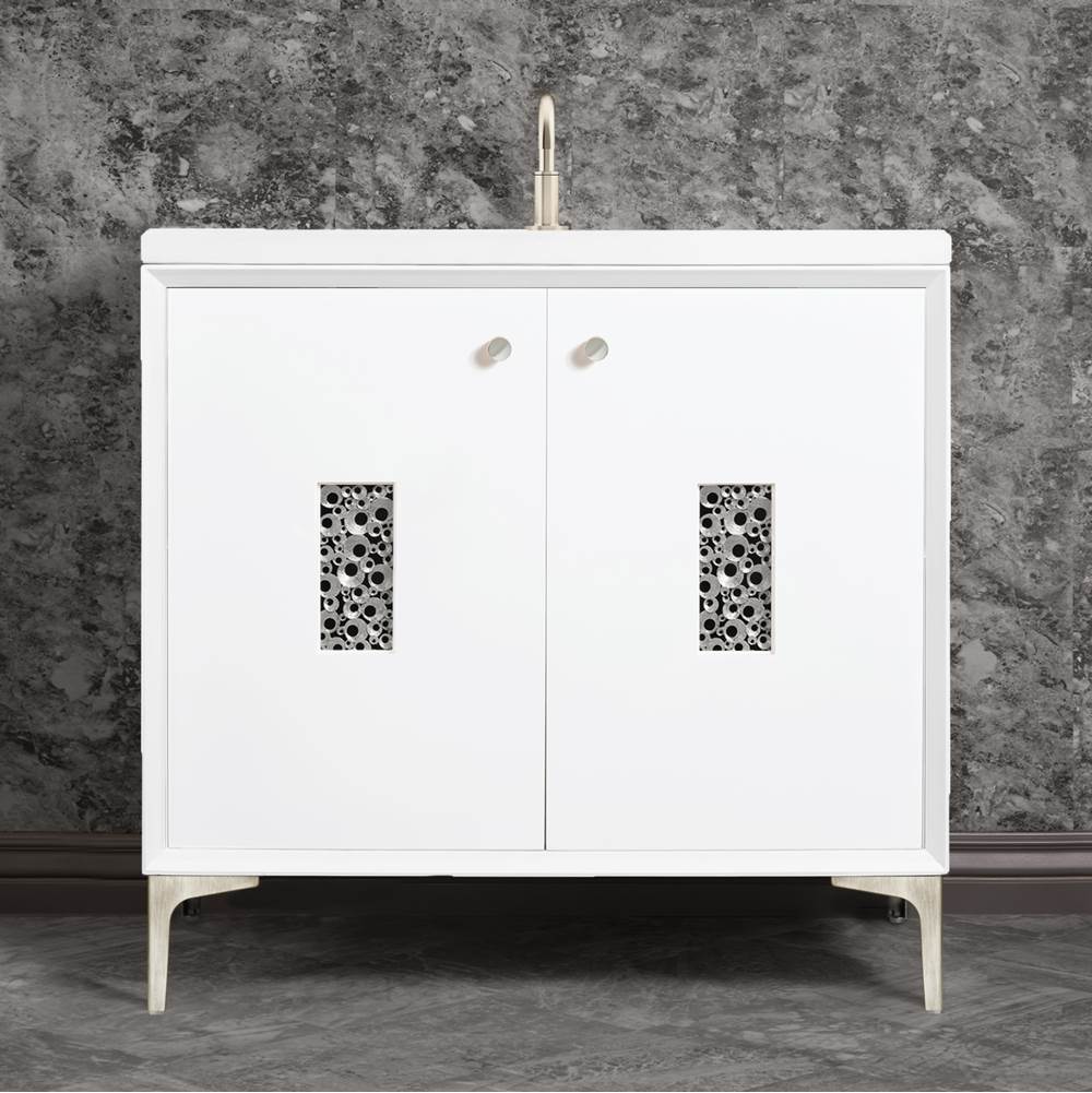 Linkasink Frame 36'' Wide White Vanity with Satin Nickel Coral Grate and Legs