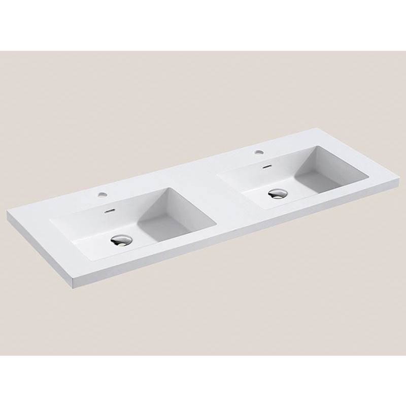 Madeli Urban-22 48''W Solid Surface, Top/Basin. Glossy White.2-Bowls, No Faucet Hole. W/Overflow, Basin Depth: 5-3/4'', 47-7/8'' X 22-3/16'' X 2''