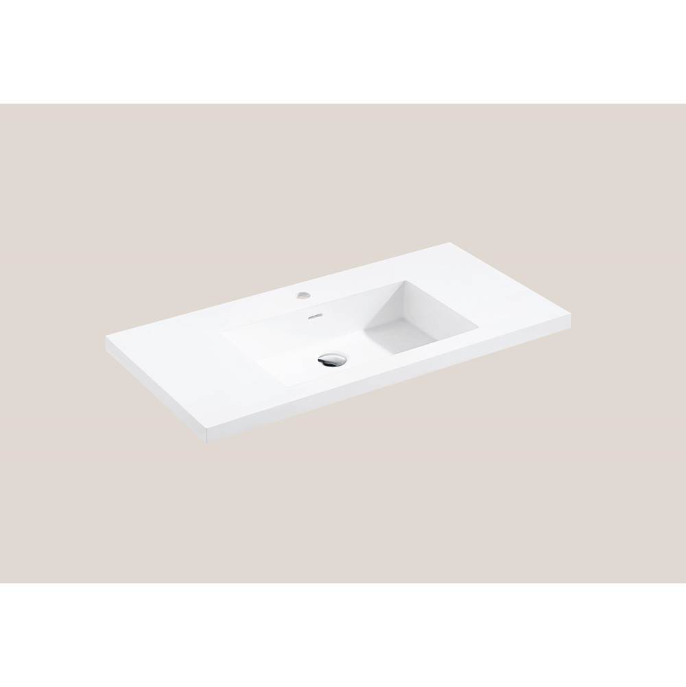 Madeli Urban-22 60''W Solid Surface, Top/Basin. Glossy White.1-Bowl, 8'' Widespread. W/Overflow, Basin Depth: 5-3/4'', 59-7/8'' X 22-3/16'' X 2''