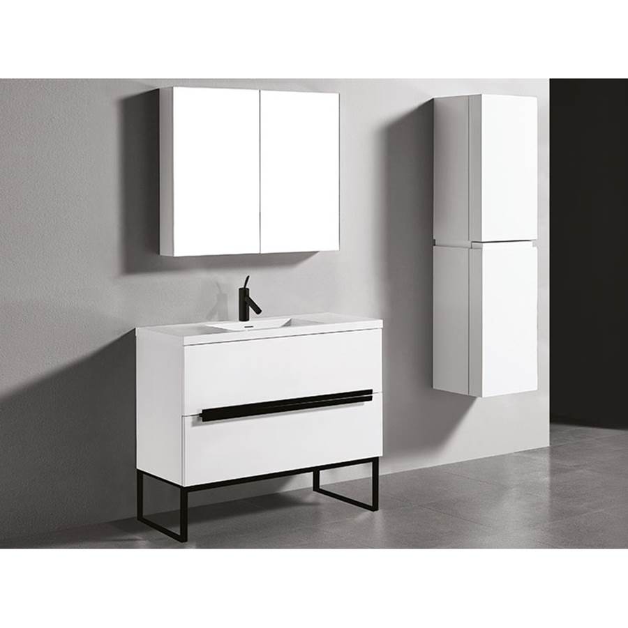 Madeli Soho 42''. White, Free Standing Cabinet, Brushed Nickel Handles (X2), S-Legs (X2), 41-5/8'' X 18'' X 33-1/2''