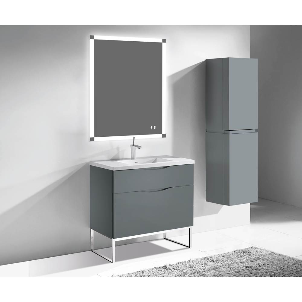 Madeli Milano 36''. Studio Grey, Free Standing Cabinet, Polished Chrome L-Legs (X4), 35-5/8''X18''X33-1/2''