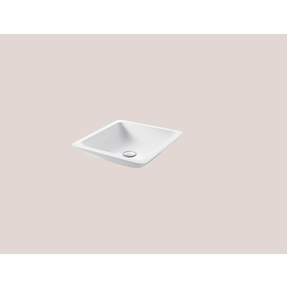 Madeli Solid Surface Vessel. Square Beveled, Glossy White. No Overflow, 16-1/2'' X 16-1/2'' X 4''